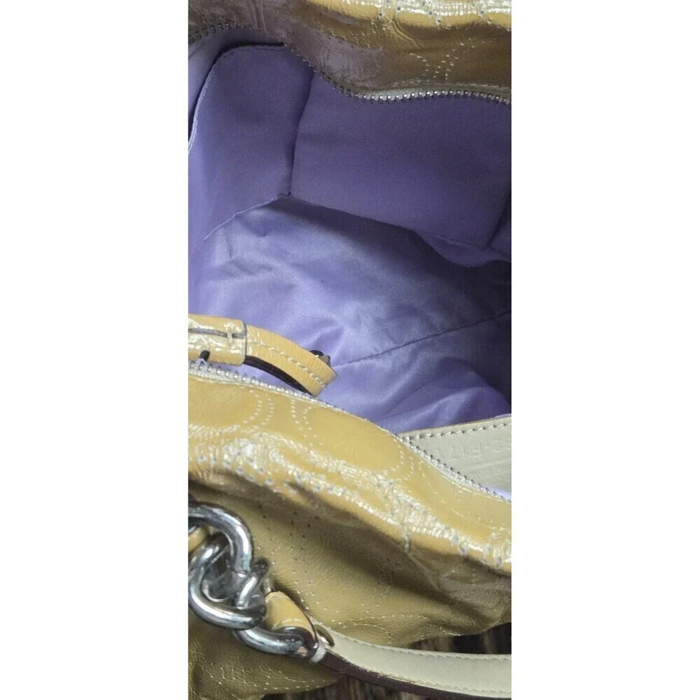 Coach Perforated Patent Leather Shoulder Bag Brook Putty